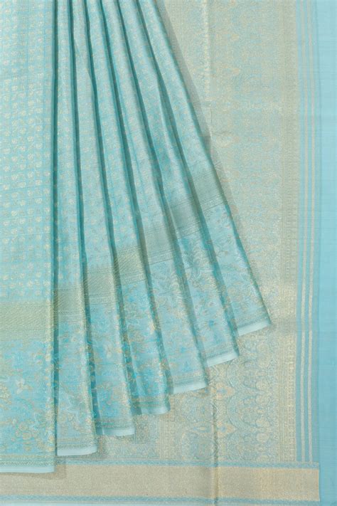Kanchipuram Silk Checks And Butta Sky Blue Saree
