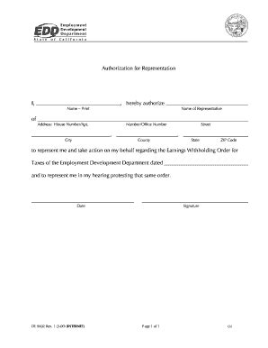 Fillable Online edd ca Authorization for Representation I, , hereby ...