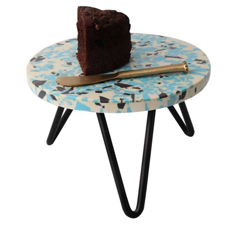 Blue Speckled Resin Cake Stand With Iron Legs