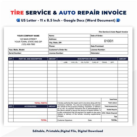 Auto Repair Shop Invoice Template