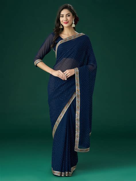 KASEE Women Peacock Blue Polka Dots Embroidered Saree – Kasee Fashion