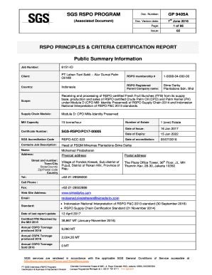 Fillable Online SGS RSPO PROGRAM RSPO PRINCIPLES & CRITERIA ... Fax ...