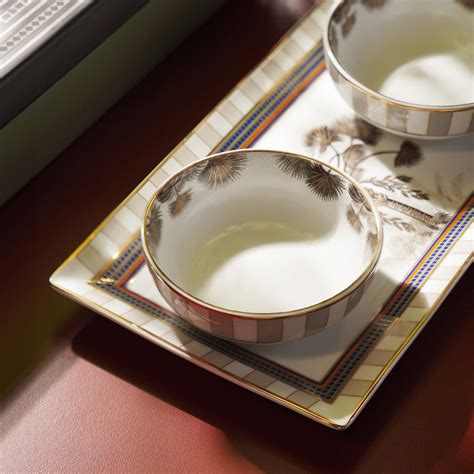 Beige & White Palmier Print Rectangular Porcelain Tray with Bowls ...