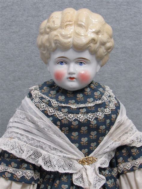 25" BIG old antique German blonde Hertwig porcelain china head cloth ...