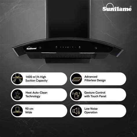 Sunflame Lamia 90 FL HAC TC Filterless Auto-Clean Kitchen Chimney | 90 ...
