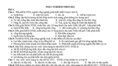 TRẮC NGHIỆM LỊCH SỬ THẾ KỈ XVII-XVIII - BÀI TẬP VÀ GIẢI THÍCH - Studocu