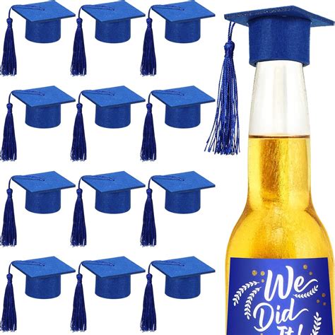 Amazon.com: 12 Pcs Mini Graduation Cap Bottle Toppers Blue Felt ...