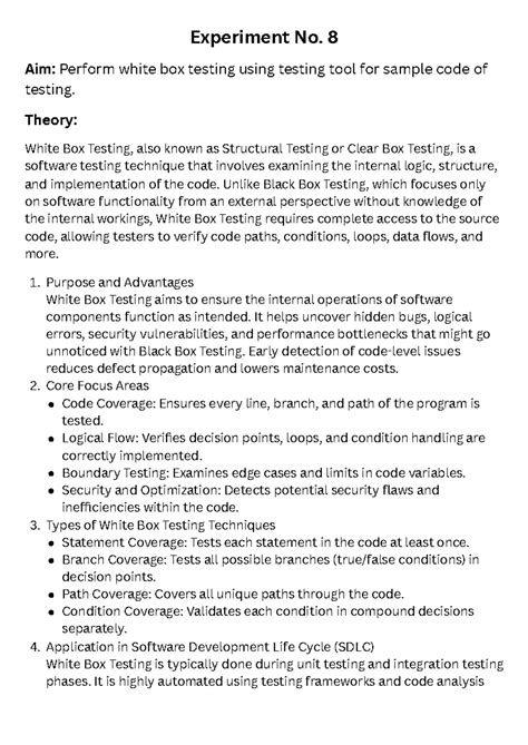Experiment No. 8 - White Box Testing in Construction Management System ...