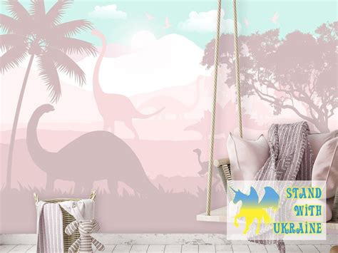 Buy Dino Wallpaper for Toddler Girl Nursery, Soft Pastel Pink Jurrasic ...