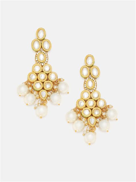 Priyaasi Exquisite Floral Design Drop Earrings with Gold-Plated Kundan