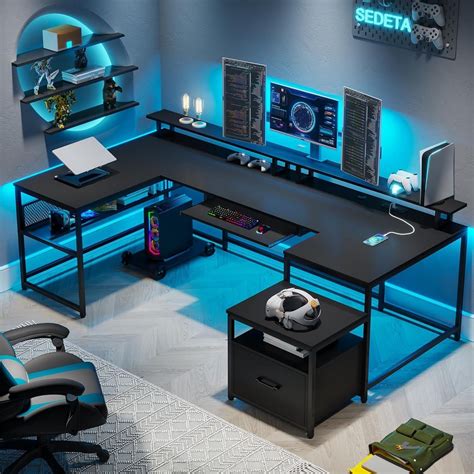 Desks | Game room design, L shaped corner desk, Corner gaming desk