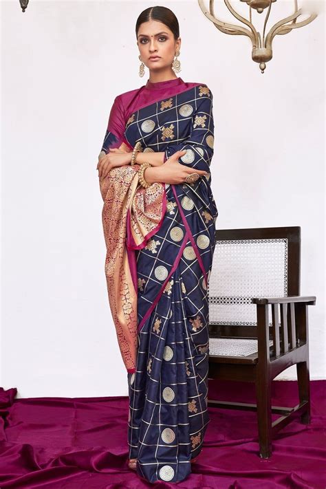 Buy Space Blue Zari Woven Kanjivaram Saree Online | Karagiri