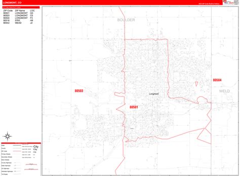 Longmont Colorado Zip Code Wall Map (Red Line Style) by MarketMAPS ...