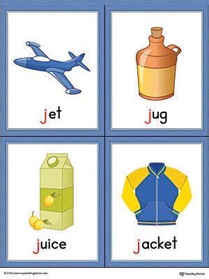 Letter J Words and Pictures Printable Cards: Jet, Jug, Juice, Jacket ...
