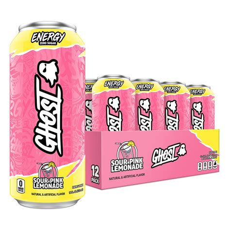 GHOST ENERGY Sour Pink Lemonade, 16oz 12 Cans - American Candy N Drinks Ltd