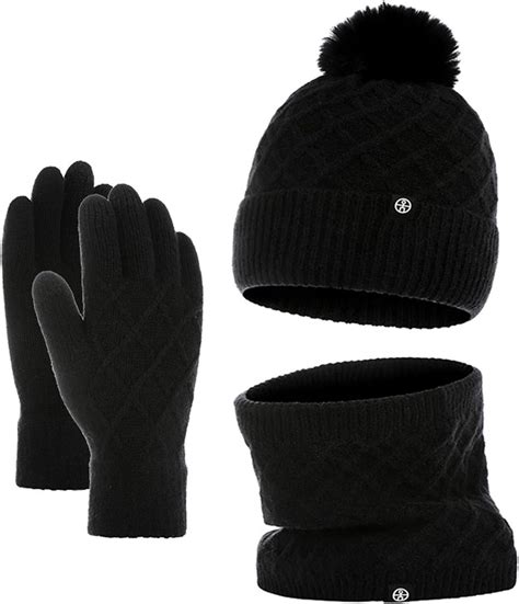 Knitted Hat Scarf Glove Set For Women Warm Gloves Winter Scarf Winter ...
