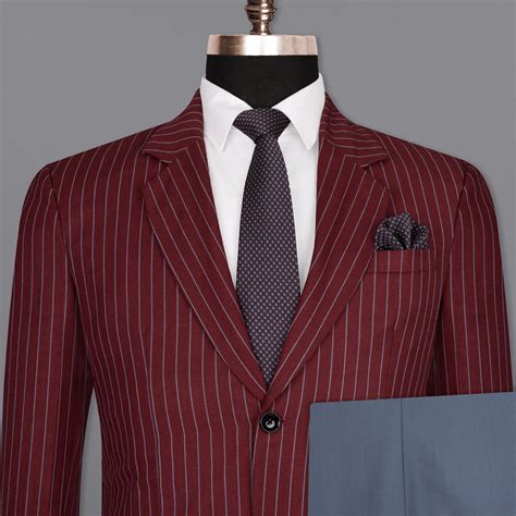Paprika Red Stripes Single Breasted Premium Wool-Blend Suits For Men