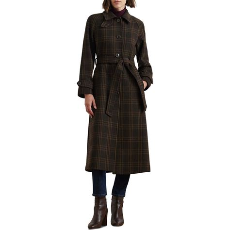 Ralph Lauren Plaid Wool Blend Maxi Trench Coat in Black | Lyst