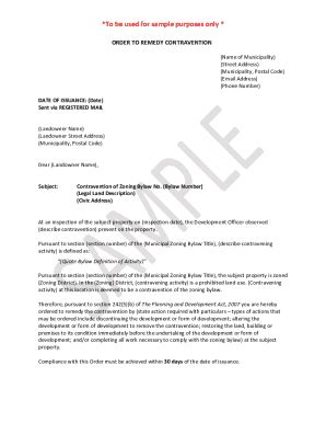 Fillable Online Sample - Order to Remedy Contravention. Sample of an ...