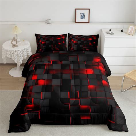 Amazon.com: Feelyou Red and Black Bedding Set King Size Light Geometric ...