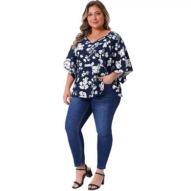 Women's Plus Size Floral Tops Summer Casual V Neck Flowy Sleeve Loose ...