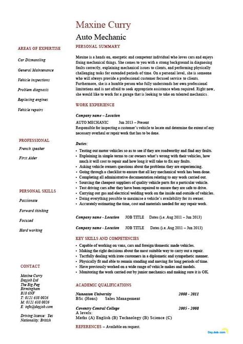 Image result for Auto Mechanic Resume Objective Examples