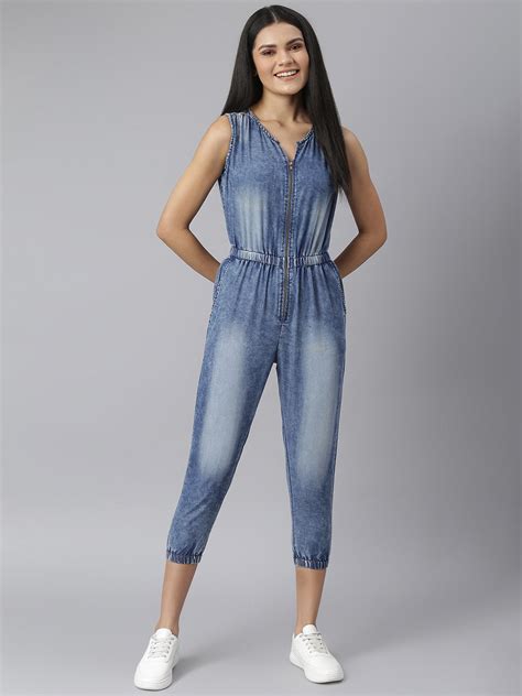 Women's Blue Denim Jumpsuit with front Zip – Stylestone