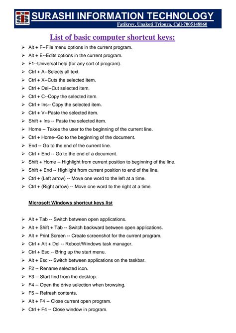 Computer Shortcut Keys List 的图像结果