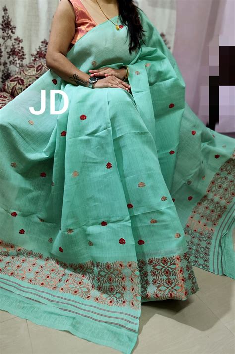 Pure Nuni cotton mekhela sador in sea green colour