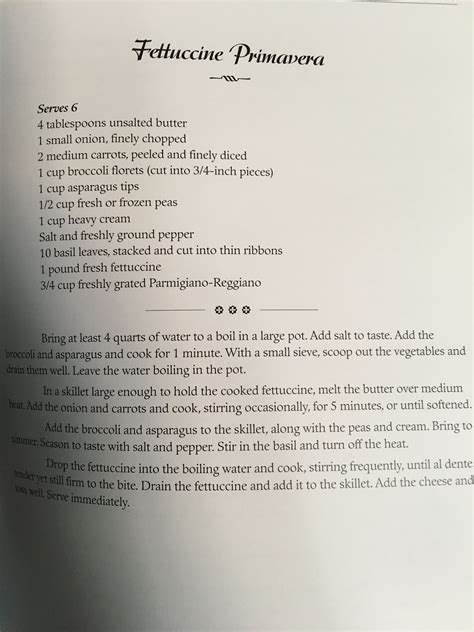 Fettuccine Primavera Recipe from Sopranos Cookbook
