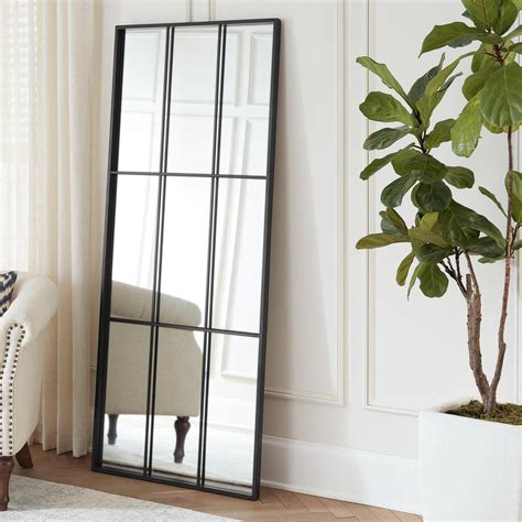 Buy Oversized Black Metal Frame Windowpane Classic Floor Mirror (70 in ...