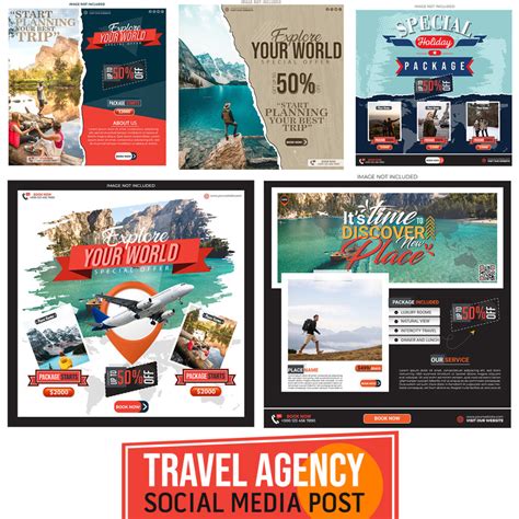 Travel Agency Social Media Post Template Bundle - MasterBundles