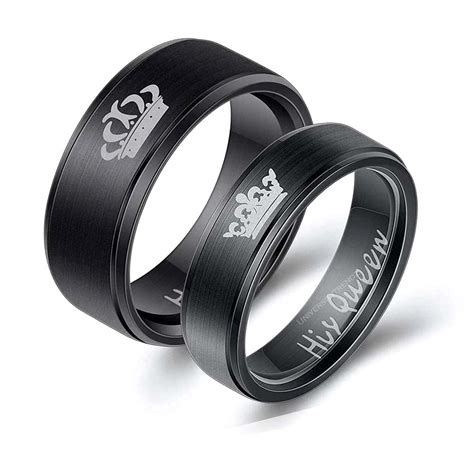 University Trendz Black Crown Stainless Steel King Queen Couple Ring ...
