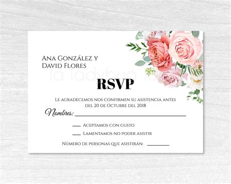 Wedding RSVP Card in Spanish Floral. Tarjeta RSVP De Boda Para Editar ...