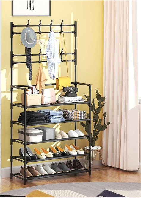 Multifunctional Shoe & Coat Rack with Hooks 5 Tier organizer for ...