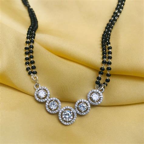 Buy Silver Round Solitaire Moonshine Mangalsutra Online in India - Etsy