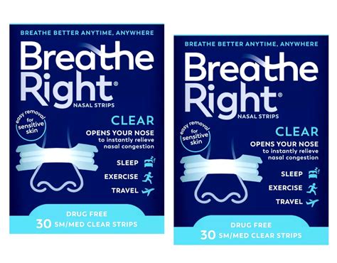 Breathe Right Nasal Strips Clear Small/Medium 30 Each (Pack of 2) By ...