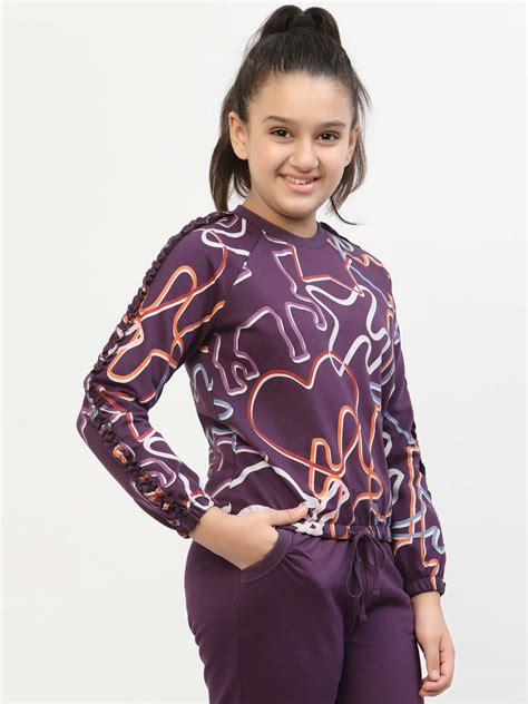 Buy Spunkies-Zig-Zag-Printed-Organic-Cotton-Sweatshirt-Voilet Online