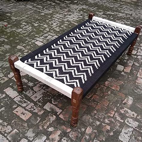 Wooden Double Wave Cotton Charpai Khatiya Bed with Rope, Cot Wooden ...