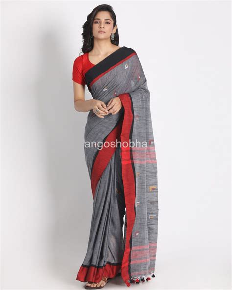 Grey Cotton Handloom Tangail Saree – angoshobha