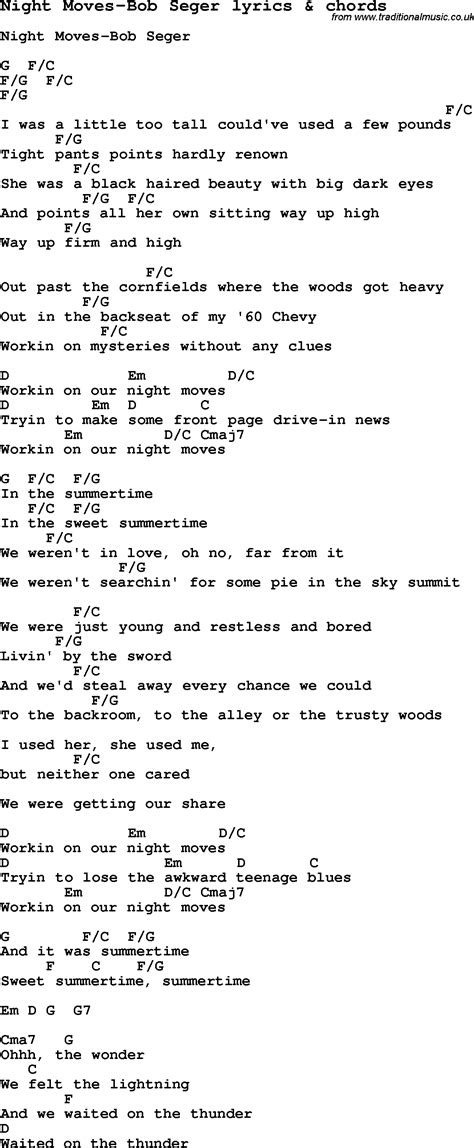 Bob Seger Night Moves Guitar Chords