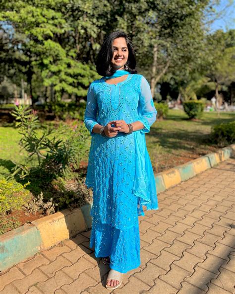 Buy Best Anjali Mohan Sky Blue Mirror Lucknowi Chikan Co-ord Set Online ...