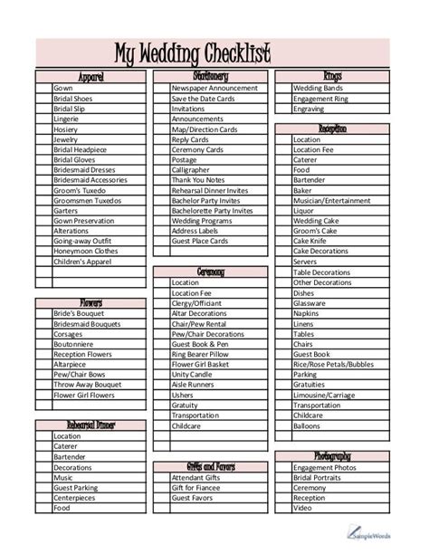 Image result for Free Printable Wedding Checklist PDF Download