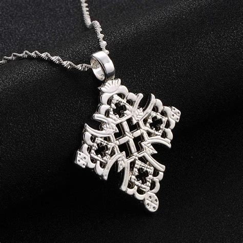 Buy Ethiopian Silver Color Coptic Cross Pendant Necklace Abyssinian ...