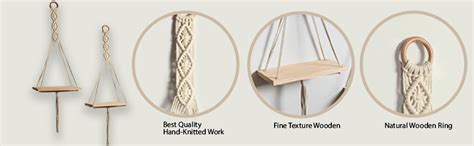Decazone Macrame Handmade Wall Shelf for Plants Decor Cotton Cord Pine ...