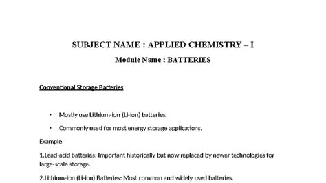 CHEM - Applied Chemistry I: Chapter 5 on Battery Technologies - Studocu