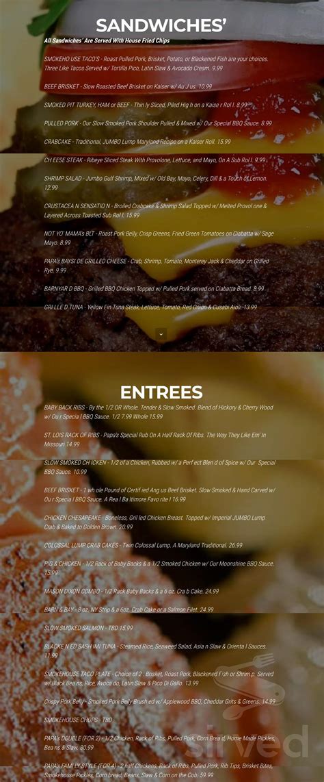 Papa's Smokehouse Saloon menu in Dundalk, Maryland, USA