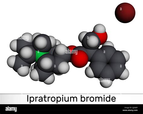 Ipratropium bromide molecule. It is bronchodilator, antispasmodic, anticholinergic drug ...