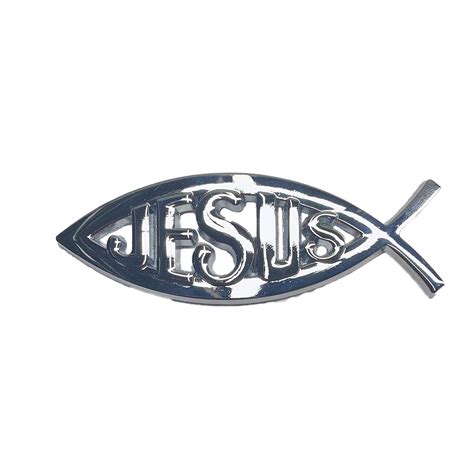 Silver Jesus Ichthus Fish Symbol Christian ALL METAL 3D 4"x1.25" Chrome ...