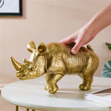 Rhino Figurine Gold Online - Premium Decor Object | Nestasia